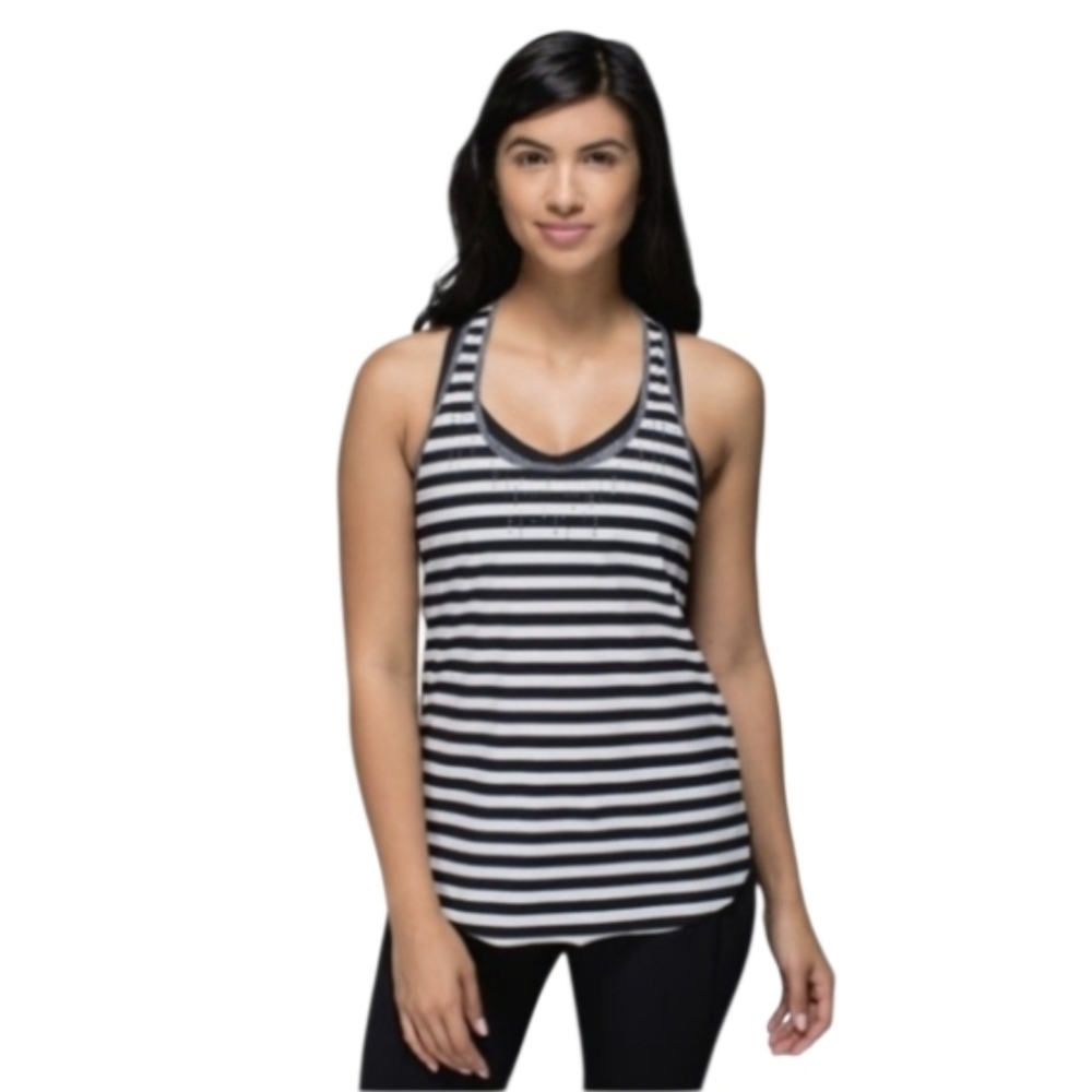Lululemon Athletica Large? Lightweight Singlet Black and White Striped Tank Top